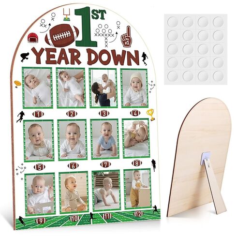 Capoda Football My First Year Photo Board with Stand, 17 x 24 Inch, Wooden Football Baby Monthly Picture Display Board 12 Months Milestone Keepsake for Newborn Baby Shower First Year Memory Gifts in Kuwait