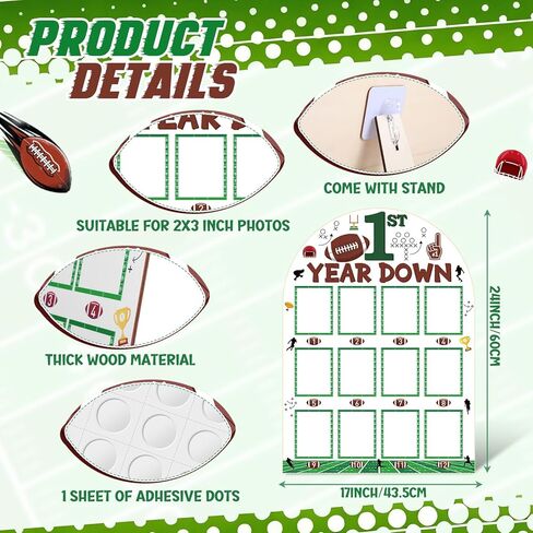 Capoda Football My First Year Photo Board with Stand, 17 x 24 Inch, Wooden Football Baby Monthly Picture Display Board 12 Months Milestone Keepsake for Newborn Baby Shower First Year Memory Gifts in Kuwait