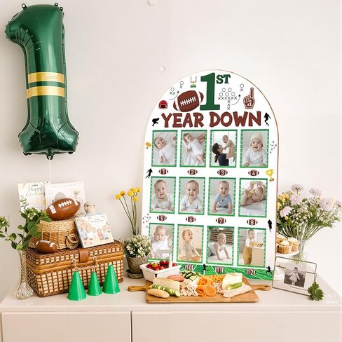 Capoda Football My First Year Photo Board with Stand, 17 x 24 Inch, Wooden Football Baby Monthly Picture Display Board 12 Months Milestone Keepsake for Newborn Baby Shower First Year Memory Gifts in Kuwait