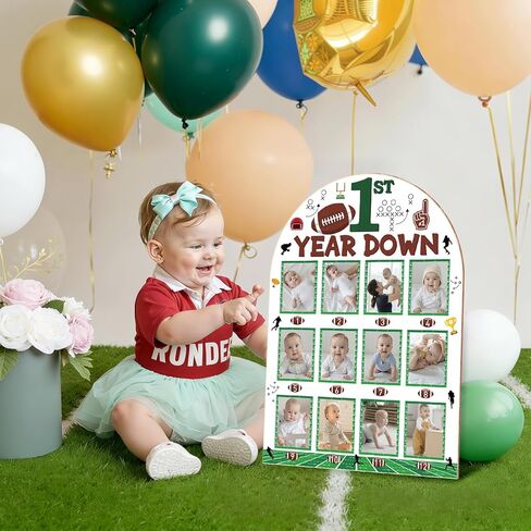 Capoda Football My First Year Photo Board with Stand, 17 x 24 Inch, Wooden Football Baby Monthly Picture Display Board 12 Months Milestone Keepsake for Newborn Baby Shower First Year Memory Gifts in Kuwait