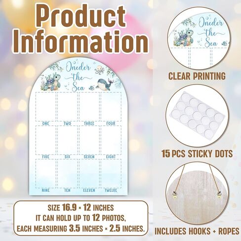 Blue Ocean My First Year Photo Board, Oneder The Sea Birthday Decoration Photo Frame, 12 Monthly Baby Milestone Sign, Ocean Nursery Decor for Girl Boy, Gender Neutral Baby Keepsake Gifts-A16 in Kuwait