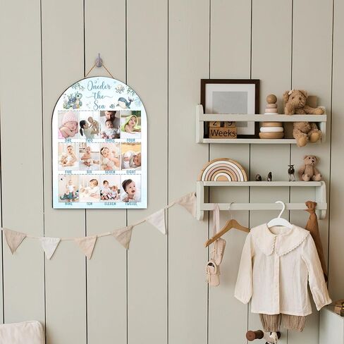 Blue Ocean My First Year Photo Board, Oneder The Sea Birthday Decoration Photo Frame, 12 Monthly Baby Milestone Sign, Ocean Nursery Decor for Girl Boy, Gender Neutral Baby Keepsake Gifts-A16 in Kuwait