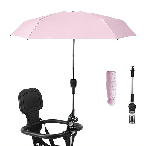 Stroller Sunshade Clip-on Adjustable Universal, Adjustable Steering Angle, Reinforced Umbrella Frame, Compact and Lightweight, Suitable for All Kinds of Strollers(Pink) in Kuwait