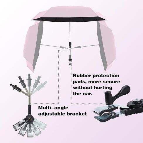 Stroller Sunshade Clip-on Adjustable Universal, Adjustable Steering Angle, Reinforced Umbrella Frame, Compact and Lightweight, Suitable for All Kinds of Strollers(Pink) in Kuwait