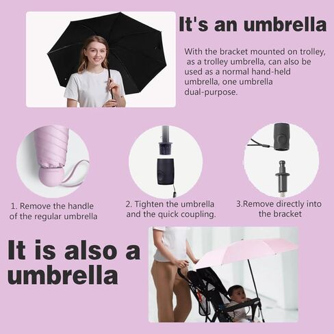 Stroller Sunshade Clip-on Adjustable Universal, Adjustable Steering Angle, Reinforced Umbrella Frame, Compact and Lightweight, Suitable for All Kinds of Strollers(Pink) in Kuwait