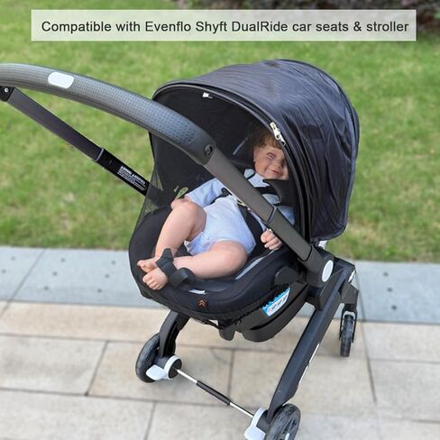 Stroller Mosquito Net with Adjustable Sunshade, Compatible with Evenflo Shyft DualRide, 2-in-1 Breathable Mesh Bug Cover & Sun Protection Canopy, Wind Protection, Anti-Collapse Arch in Kuwait