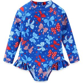 Baby Toddler Girl Long Sleeve Rash Guard Swimsuit Back Zip One Piece Floral Print Swimwear UPF 50+ Sun Protection in Saudi Arabia