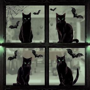 6 Sheets Halloween Self-Adhesive Window Clings – Black Cat and Bat Stickers, Spooky Window Decals for Home Party Haunted House Decoration, Removable PVC Static Clings in Saudi Arabia