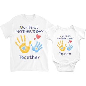 قمصان Mommy and Me ملابس متطابقة لعيد الأم الأول مصنوعة من القطن بنسبة 100% للمرة الأولى للأم الجديدة والمولود الجديد in Kuwait