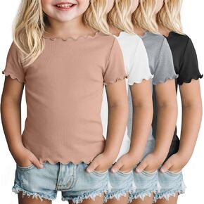 4 Pack Toddler Girls Shirts Baby Girl Short Sleeve T-Shirt Lettuce Trim Fitted Boat Neck Tops Basic Summer Cute Tee in Kuwait
