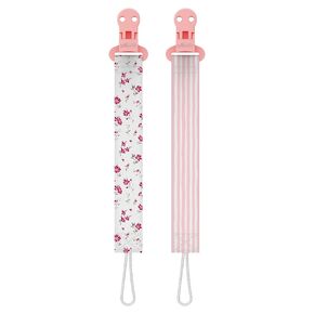 Dr. Brown's Pacifier Clips, Universal Fit Fabric Strap for Pacifiers, Flowers and Stripes, BPA-Free, 0-18 Months, 2-Pack in Kuwait
