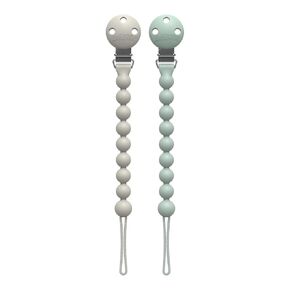 Dr. Brown's Silicone Pacifier Clips, Universal Fit Strap for Pacifiers, Green/Gray, BPA Free, 0-18 Months, 2-Pack in Kuwait