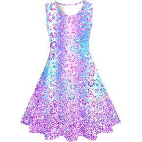 uideazone Girls Sleeveless Dress Round Neck Floral Printed Sundress for Casual Home Party Beach 4-12 Years in Saudi Arabia