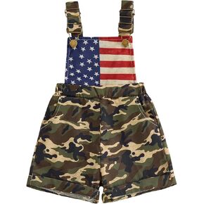 Toddler Baby Girl Boy 4th of July Outfit Overalls Shorts Bow/American Flag Camo Jumpsuit Suspender Romper Clothes in Kuwait