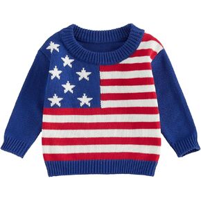 Winioder بيبي بوي فتاة 4th من يوليو الزي العلم الأمريكي Crewneck سترة طفل يوم الذكرى الوطنية الولايات المتحدة الأمريكية متماسكة البلوز in Kuwait