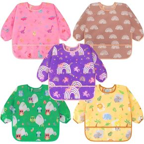 Accmor 5 Pack Long Sleeve Bibs, Baby Smock Waterproof Sleeved Bib Smock for Baby Toddler 6-36 Months in Kuwait