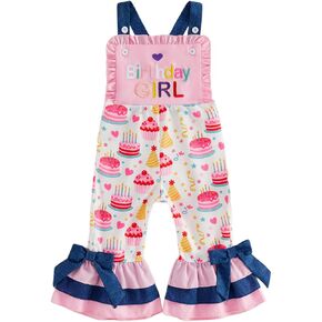 1st/2nd/3rd/4th Toddler Birthday Outfit for Girl Christmas Outfit | Toddler Baby Girl 1st/2nd/3rd/4th Birthday Outfit Flare Bell Bottom Pants Overalls Cake Santa Jumpsuit Girl Christmas Clothes in Saudi Arabia