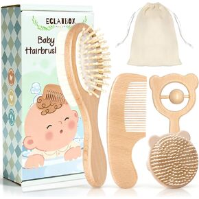 Baby Hair Bush and Comb Set, 5 Pack Wooden Baby Brush with Soft Goat Bristle for Newborns and Toddlers, Perfect for Cradle Cap, Baby Registry Gift, Infant Essentials Care Kit in Saudi Arabia