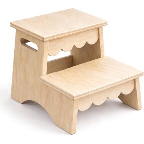 CAALMA Toddler Step Stool, Wooden Step Stool for Toddlers, Scalloped Kids Step Stool for Bathroom, Bedroom & Kitchen, Non Slip A-Shaped Toddler Bathroom Step Stool, Montessori Two Step Stool for Kids in Saudi Arabia