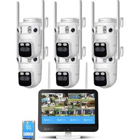 yeewise Triple Lens Security Camera System 6 Camera Kit, 3 Views in 1, No Blind Spots, Auto Tracking, WiFi 6, 16CH NVR with Monitor, 24/7 Recording, No Subscription in Kuwait