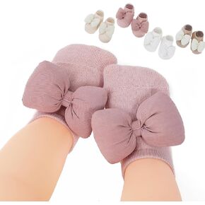 Urban Virgin 4 Pack Baby Girl Non-Slip Socks With Grips Infant Low Cut Ankle Socks Cotton Socks 0-6 Months With Bowknot in Saudi Arabia
