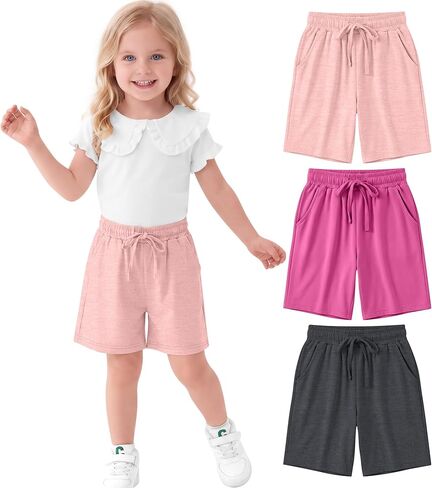 3 Pack Toddler Girls Shorts Baggy Bermuda Shorts Wide Leg Lightweight Long SweatShorts with Pockets 18m-5t in Kuwait
