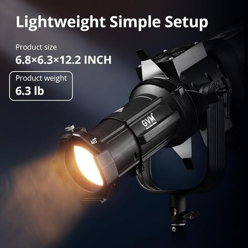 GVM Spotlight Snoot مع عدسة إسقاط 40 درجة، 30 Gobos و5 ألوان هلامية وتركيز قابل للتعديل، سنوت بصري لتركيب Bowens LED إضاءة فيديو ستوديو للإخراج المستمر حتى 600 وات in Kuwait