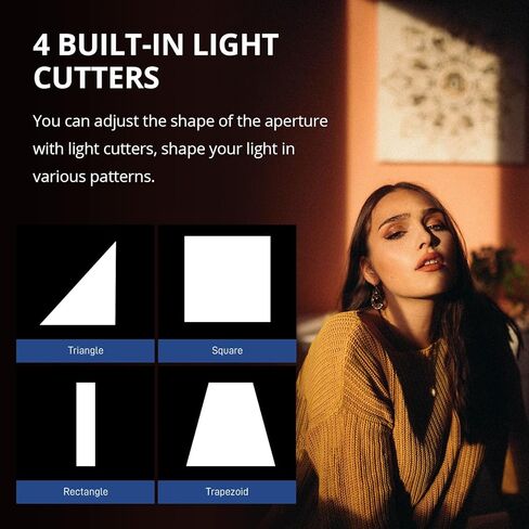 GVM Spotlight Snoot مع عدسة إسقاط 40 درجة، 30 Gobos و5 ألوان هلامية وتركيز قابل للتعديل، سنوت بصري لتركيب Bowens LED إضاءة فيديو ستوديو للإخراج المستمر حتى 600 وات in Kuwait