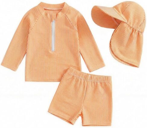 JiAmy Toddler Baby Girls Boys Rash Guard Set with Swim Trunks for Kids 3PCS Long Sleeve Bathing Suits in Kuwait