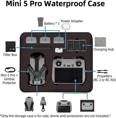 حافظة صلبة للطائرات بدون طيار DJI Mini 5 Pro Fly More Combo، حقيبة حمل واقية مقاومة للماء والصدمات IP67 مع حشوة إسفنجية مخصصة، حماية ممتازة من مادة EVA وإسفنج عالي الكثافة، غلاف من البولي بروبيلين شديد التحمل in Kuwait