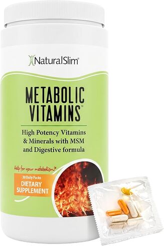 الفيتامينات الأيضية NaturalSlim - مزيج من الفيتامينات المتعددة عالية الفعالية والمعادن ومركب B وMsm ومكملات التركيبة الهضمية للرجال والنساء - دعم الطاقة والتمثيل الغذائي - كبسولة، عبوة واحدة in Kuwait