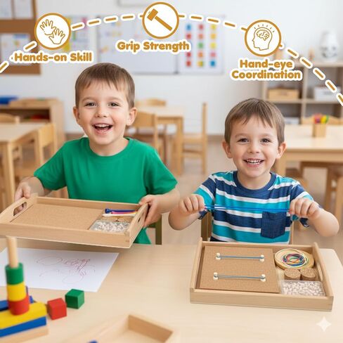 أدوات دق مطرقة البناء الخشبية من Hiawbon، 28 قطعة مطرقة خشبية وهمية مع أظافر من الخيزران، أدوات مطرقة خشبية مع صينية لحساب وفرز المطرقة in Kuwait