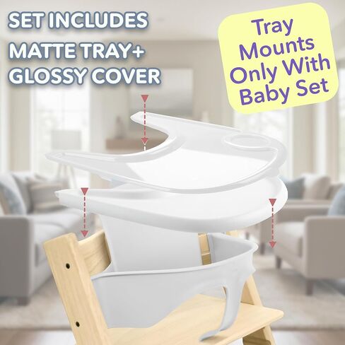 صينية وغطاء بديل للكرسي المرتفع Stokke Tripp Trapp | مجموعة من صينية بيضاء غير لامعة + غطاء شفاف لسهولة التنظيف والشفط القوي in Kuwait
