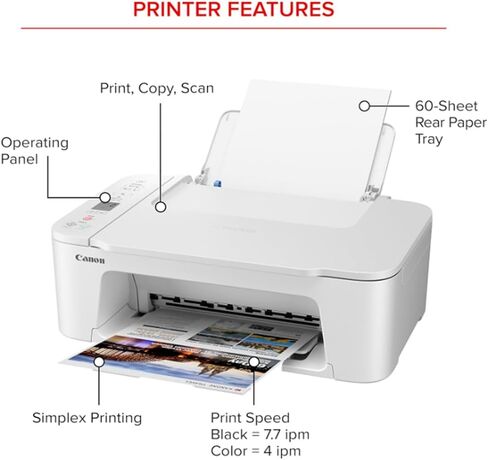طابعة Canon PIXMA TS3720 لاسلكية الكل في واحد مع وحدة تغذية تلقائية للمستندات، والطباعة المحمولة، والنسخ، والفاكس والماسح الضوئي، حزمة بيضاء 6671C022 مع كابل طابعة Monoprice ومجموعة برامج الأعمال الصغيرة in Kuwait