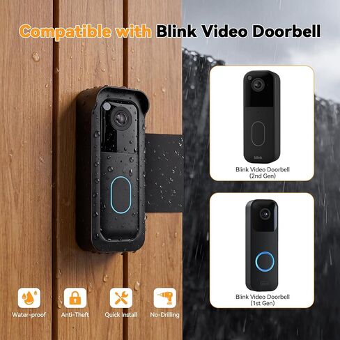 TECKNET No-Drill Mount for Blink Video Doorbell 1st & 2nd Gen, Anti-Theft Security Bracket with Rain Cover, Unobstructed View & Sensor, Easy Apartment Installation,Black in Saudi Arabia