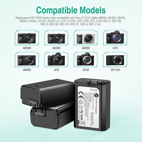 FirstPower NP-FW50 Battery 3-Pack and Triple Slot Charger for Sony Alpha A6000 A6300 A6400 A6500 A7 A7II A7RII A7SII A7S A7S2 A7R A7R2 A5100 A5000 RX10 RX10II ZV-E10 in Kuwait