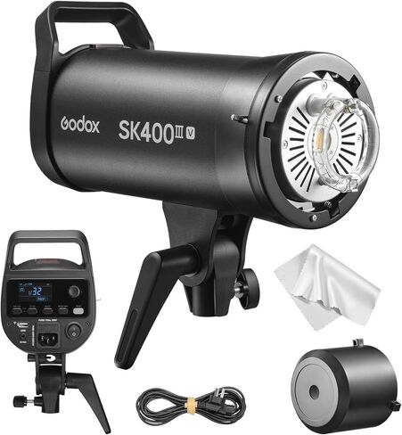 فلاش Godox SK400IIIV SK400III-V 400Ws Studio Strobe Flash، 【SK400IIV 𝐔𝐩𝐠𝐫𝐚𝐝𝐞𝐝】 GN65 5700K مع 10 واط LED للنمذجة، نظام X لاسلكي مدمج Godox 2.4G/1/260s-1/170s مدة الفلاش/جبل بوينز in Kuwait