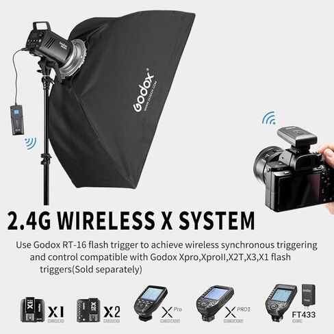 طقم فلاش Godox MS300 Studio Flash لإضاءة التصوير الفوتوغرافي، 600 واط احترافي بوينز ماونت ستروب فلاش أحادي مع سوفت بوكس، مشغل، حامل، مظلات، عاكسات لتصوير صورة المنتج in Kuwait