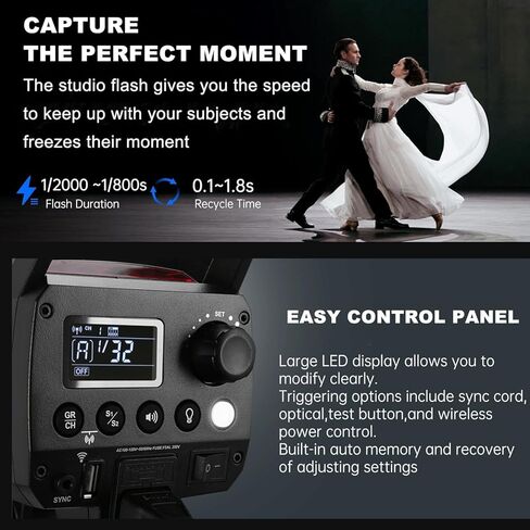 طقم فلاش Godox MS300 Studio Flash لإضاءة التصوير الفوتوغرافي، 600 واط احترافي بوينز ماونت ستروب فلاش أحادي مع سوفت بوكس، مشغل، حامل، مظلات، عاكسات لتصوير صورة المنتج in Kuwait