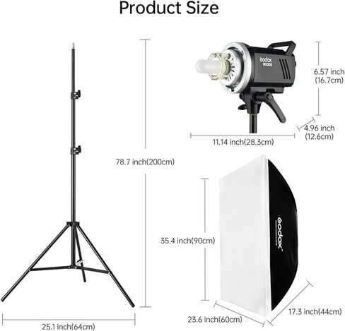 طقم فلاش Godox MS300 Studio Flash لإضاءة التصوير الفوتوغرافي، 600 واط احترافي بوينز ماونت ستروب فلاش أحادي مع سوفت بوكس، مشغل، حامل، مظلات، عاكسات لتصوير صورة المنتج in Kuwait