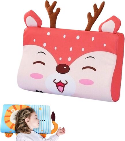 Slumberkiddies Calmly® - وسادة أطفال باردة للنوم، وسادة إسفنجية مريحة لدعم الرقبة مع تصميمات حيوانات ناعمة للأولاد والبنات (أسد، قطعة واحدة - 45 * 27 * 6) in Kuwait