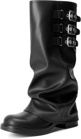 DREAM PAIRS Fold-over Knee High Boots Comfort Low Heel Slouchy Boot Stylish Buckle Long Tall Boots for Women in Saudi Arabia