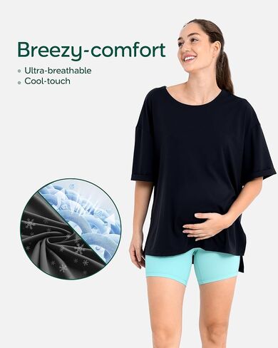 Comfy T Shirts with Breezy-Comfort Fabric Designed for Pregnant Women Perfect as Loose Fit Trendy Summer Tops for Women 2025 in Saudi Arabia
