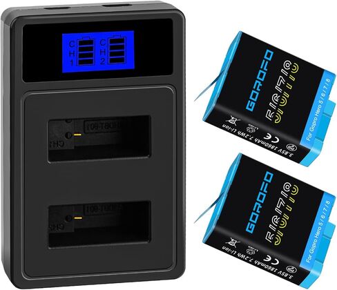 عبوتان من بطاريات وشاحن بديلة Hero 8/7/6/5 بقدرة 1860 مللي أمبير في الساعة، لـ GoPro Hero 8/7/6/5، متوافقة تمامًا مع بطاريات GoPro الأصلية، طاقة الكاميرا للتصوير الفوتوغرافي ومدونات الفيديو والسفر in Kuwait