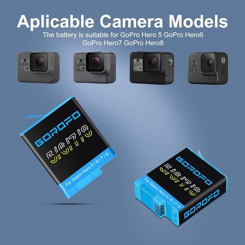 عبوتان من بطاريات وشاحن بديلة Hero 8/7/6/5 بقدرة 1860 مللي أمبير في الساعة، لـ GoPro Hero 8/7/6/5، متوافقة تمامًا مع بطاريات GoPro الأصلية، طاقة الكاميرا للتصوير الفوتوغرافي ومدونات الفيديو والسفر in Kuwait