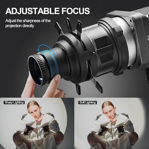 WELLMAKING S80LED Bowens Mount Snoot Optical لمصابيح LED: خرج أكثر سطوعًا بنسبة 90%، عدسة تركيز قابلة للتعديل 38 درجة، تصوير فائق الوضوح للتصوير الفوتوغرافي في الاستوديو/الفيديو، التحكم الاحترافي في الإضاءة وتأثيرات الظل الواضحة in Kuwait
