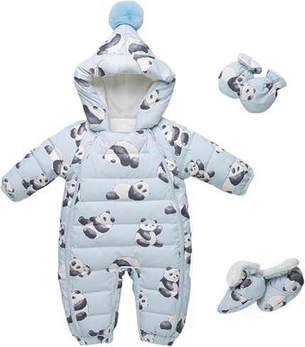 Cute Thermal Thick Puffer Hooded Down Jackets Sets for Kids Girl Boy Long Sleeve Padded Jacket Coveralls Shapewear Body Shaper Hoods Outfits Romper Sets Kid 6 Months in Kuwait