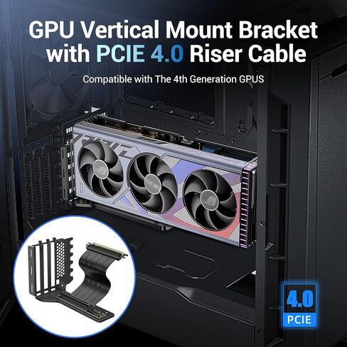 حامل وحدة معالجة الرسومات الجرافيكية العمودي مع كابل رفع PCIE 4.0 مقاس 200 مم، ومجموعة حامل بطاقات الرسومات لحافظة ATX، وحامل دعم وحدة معالجة الرسومات مع امتداد Gen4 عالي السرعة، متوافق مع RTX 4090/4080/4070 AMD RX 7900 in Saudi Arabia