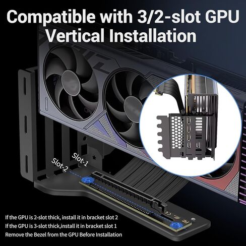 حامل وحدة معالجة الرسومات الجرافيكية العمودي مع كابل رفع PCIE 4.0 مقاس 200 مم، ومجموعة حامل بطاقات الرسومات لحافظة ATX، وحامل دعم وحدة معالجة الرسومات مع امتداد Gen4 عالي السرعة، متوافق مع RTX 4090/4080/4070 AMD RX 7900 in Saudi Arabia