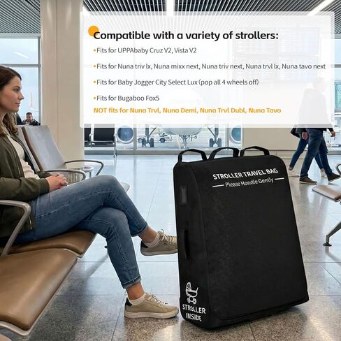 Padded Stroller Travel Bag with Wheels for Airplane Gate Check,Travel Storage Bag Compatible with UPPAbaby Vista V2 & Cruz V2 (Remove Rear Wheels),Includes Inner Wheel Bag and Storage Pocket in Kuwait